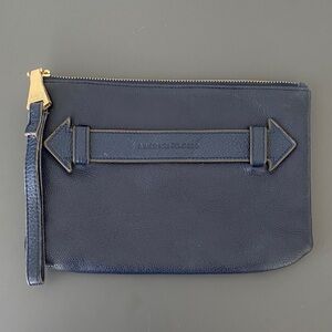 Aimee Kestenberg Leather Wristlet Clutch Navy Blue Minimalist Chic Casual Urban